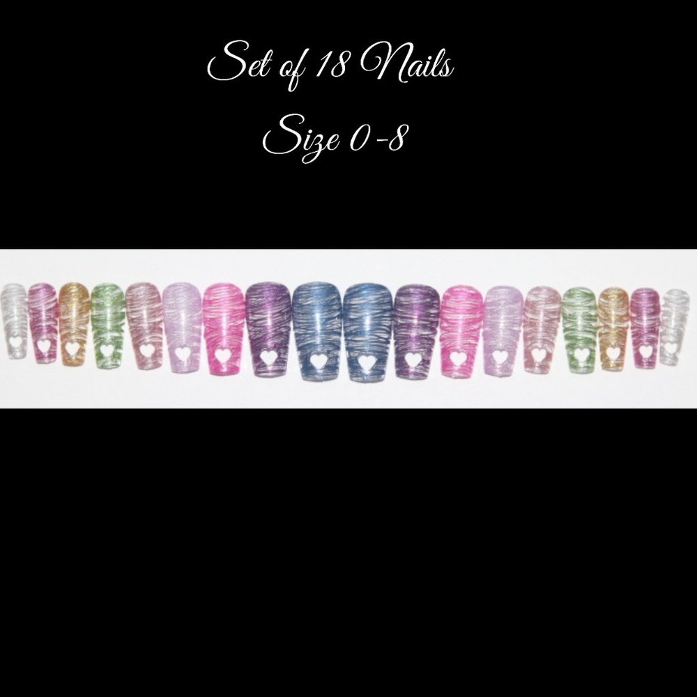 Chrome Rainbow with Heart tips- press on nail set